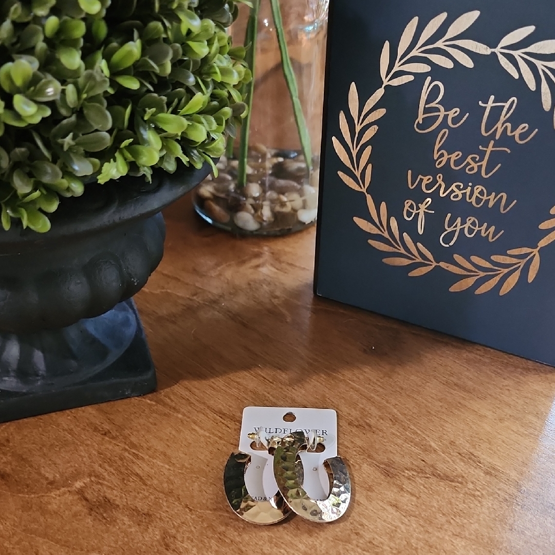 Wildflowers Gold Hammered Hoop Earrings